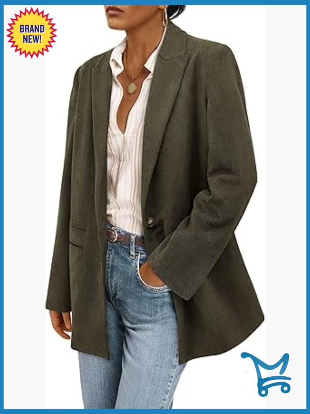 Women's Corduroy Blazer Jacket Dressy Casual Ribbed Long Sleeve Lapel Work